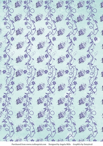A4 Background Paper Roses and Vines Design, Aqua