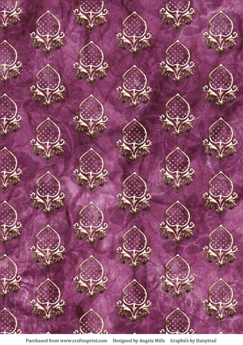 A4 Background Paper Gold Damask Pattern on Violet Texture