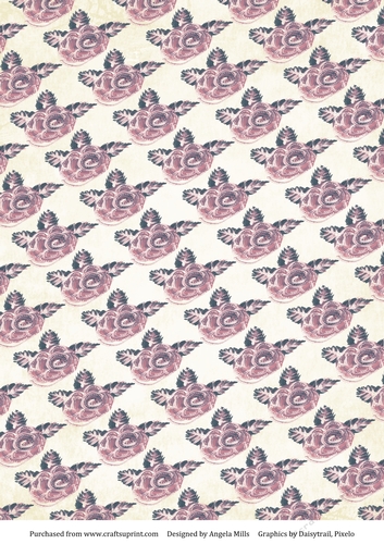A4 Background Paper Pink Roses Design, Cream