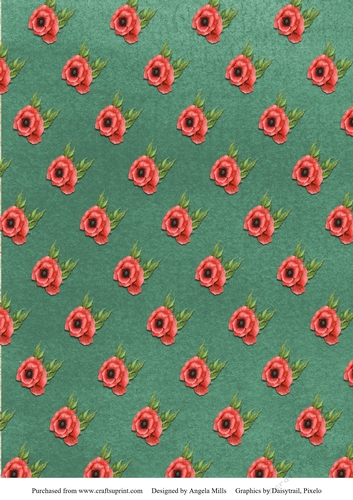 A4 Paper Red Poppies on Green Background