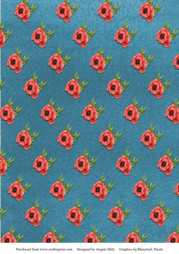 A4 Paper Red Poppies on Slate Blue Background