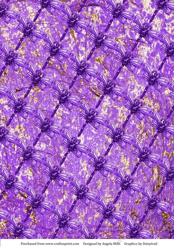 A4 Paper Dragonfly Lattice Design on Lilac and Gold Foil Effect Background