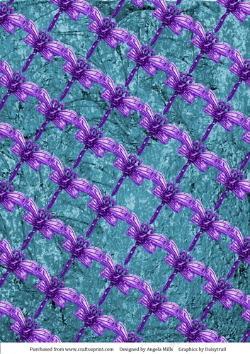 A4 Paper Dragonfly Lattice Design on Teal Foil Effect Background