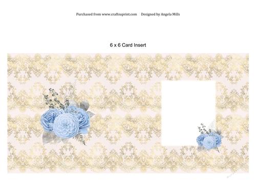 6 x 6 Card Insert Shabby Chic Blue Floral on Cream/Gold Background