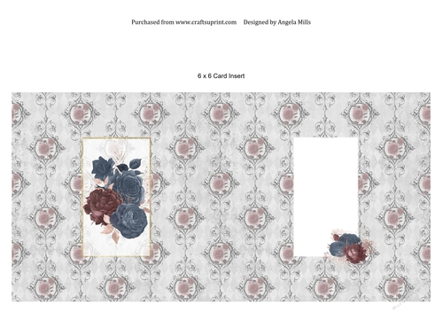 6 x 6 Card Insert Rose Bouquet Maroon/Navy Blue with Grey Background