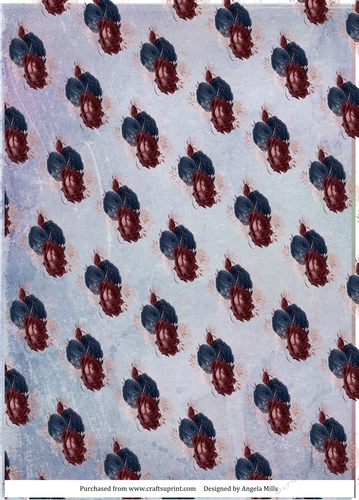 A4 Paper Maroon and Navy Blue Roses on Blue Background