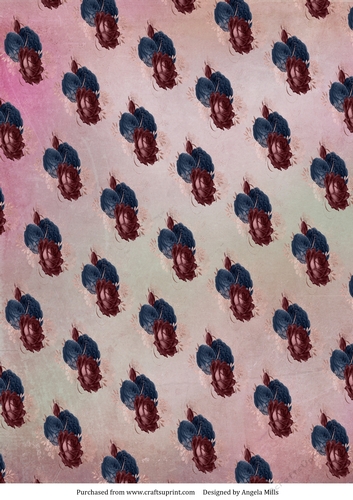 A4 Paper Maroon and Navy Blue Roses on Pink/Green Background