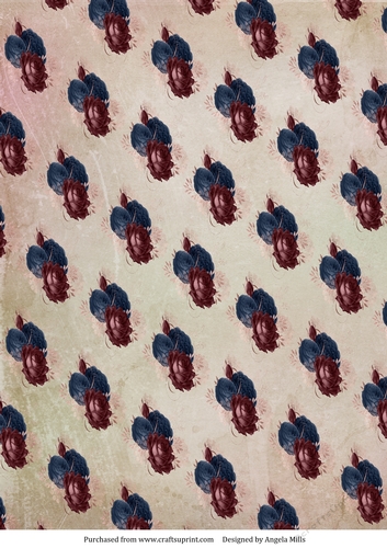 A4 Paper Maroon and Navy Blue Roses on Light Green Background
