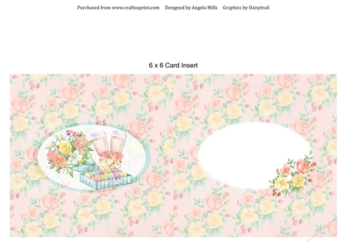 6 x 6 Card Insert Floral Bouquet and Pink Champagne Pink/Blue/Yellow