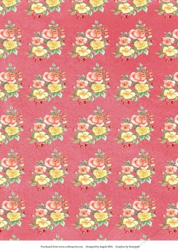 A4 Paper Rose Floral Design on Red Background