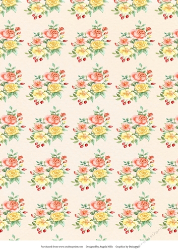 A4 Paper Rose Floral Design on Cream Background