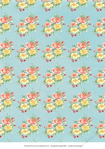 A4 Paper Rose Floral Design on Aqua Background