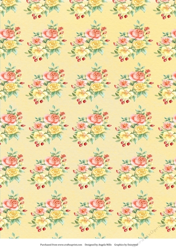A4 Paper Rose Floral Design on Yellow Background
