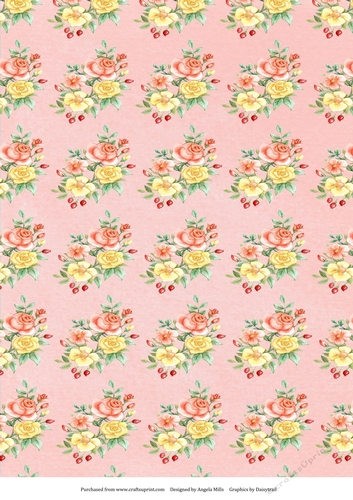 A4 Paper Rose Floral Design on Peach Background