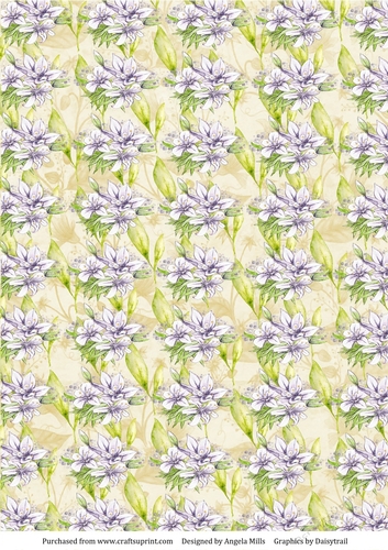A4 Paper Lilac and Green Lilies Design on Light Green Background