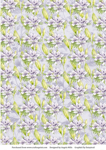 A4 Paper Lilac and Green Lilies Design on Light Lavender Background