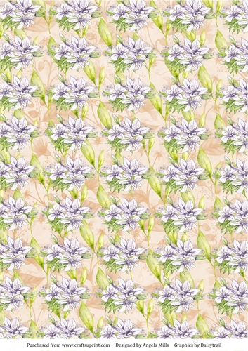 A4 Paper Lilac and Green Lilies Design on Light Orange Background