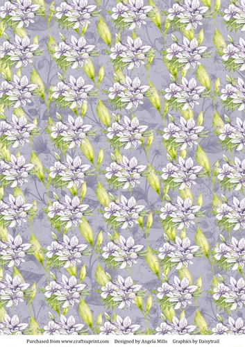 A4 Paper Lilac and Green Lilies Design on Lavender Background