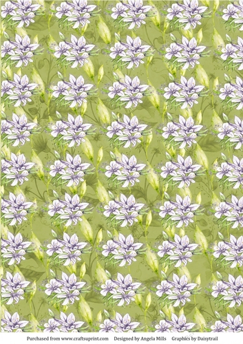 A4 Paper Lilac and Green Lilies Design on Green Background