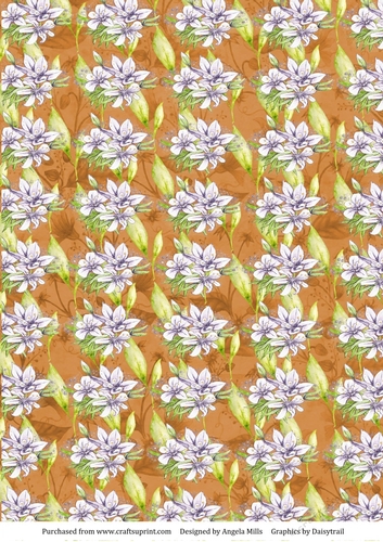 A4 Paper Lilac and Green Lilies Design on Orange Background