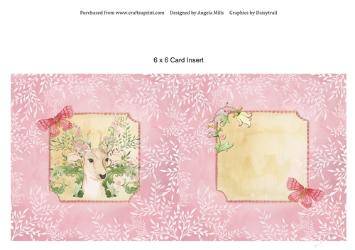 6 x 6 Card Insert Floral Deer/Butterflies Pink/Yellow/Green