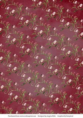 A4 Paper Floral Swirls on Burgundy Background