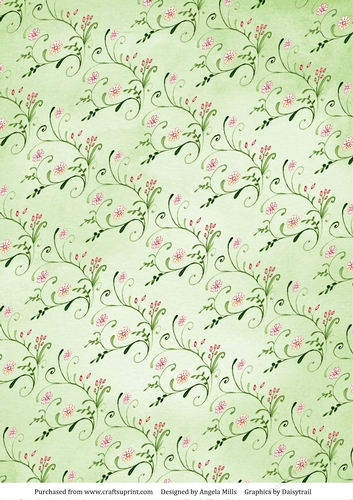 A4 Paper Floral Swirls on Light Green Background