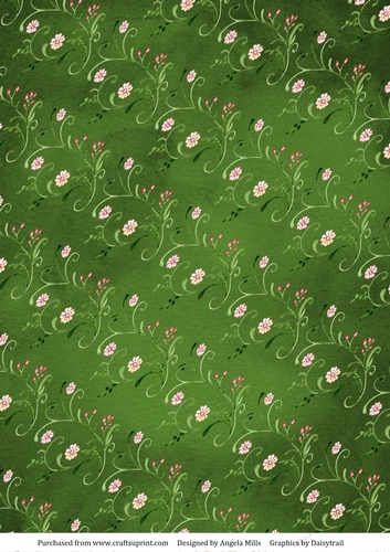 A4 Paper Floral Swirls on Forest Green Background