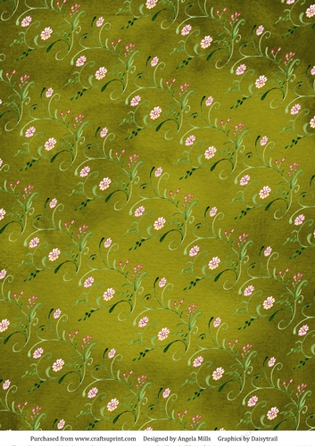 A4 Paper Floral Swirls on Olive Background