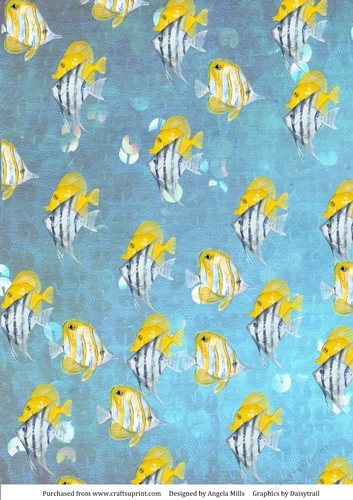 A4 Paper Yellow/Blue Angel Fish on Turquoise Blue Marine Background
