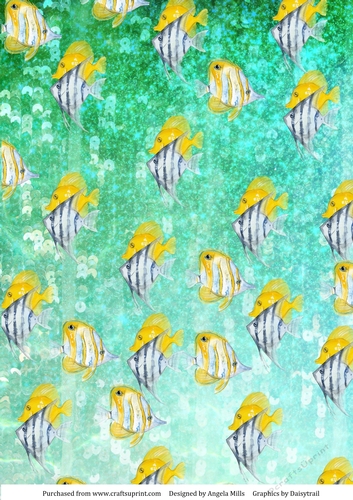 A4 Paper Yellow/Blue Angel Fish on Turquoise Green Marine Background