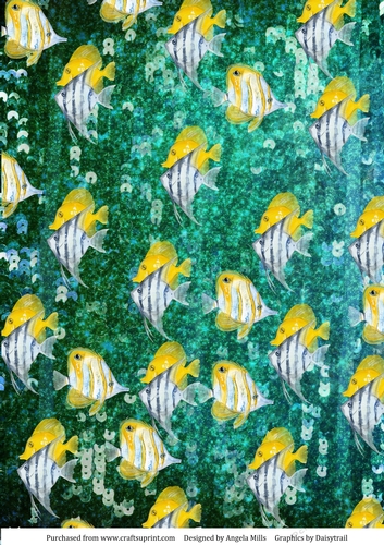 A4 Paper Yellow/Blue Angel Fish on Viridian Green Marine Background