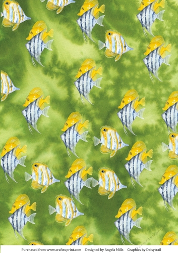 A4 Paper Yellow/Blue Angel Fish on Sap Green Marine Background