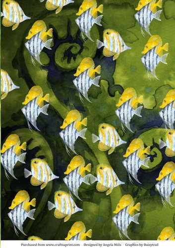 A4 Paper Yellow/Blue Angel Fish on Dark Green Marine Background