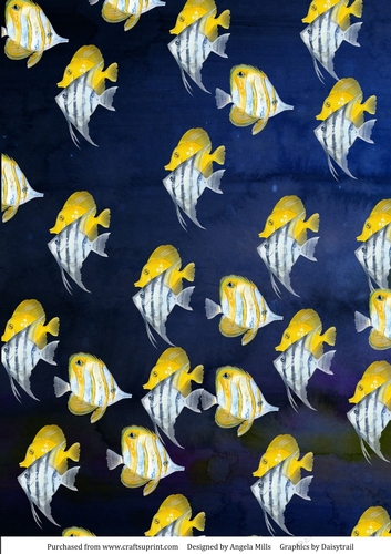 A4 Paper Yellow/Blue Angel Fish on Midnight Blue Marine Background