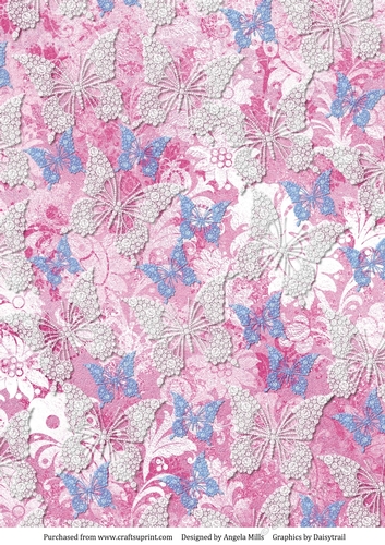A4 Paper White/Blue Butterflies on Pink Background