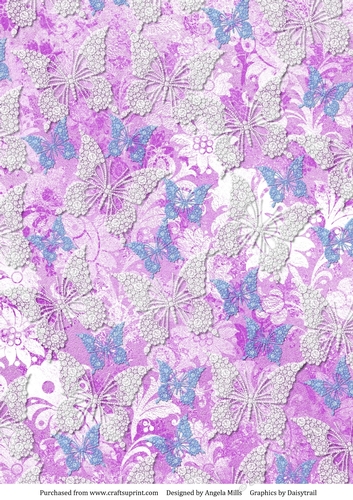 A4 Paper White/Blue Butterflies on Magenta Background