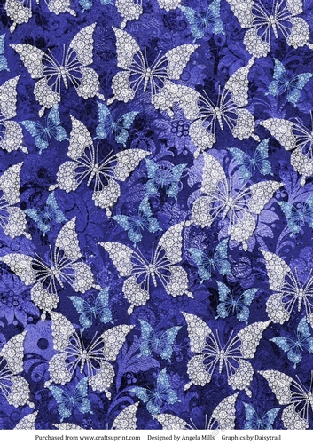 A4 Paper White/Blue Butterflies on Midnight Blue Background