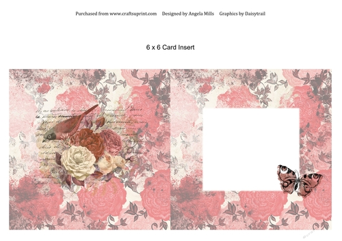6 x 6 Card Insert Floral Vintage Bird Red/Cream