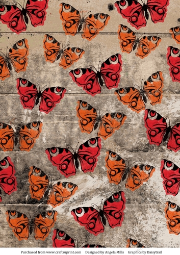 A4 Paper Butterflies on Smudged Old Paper Background