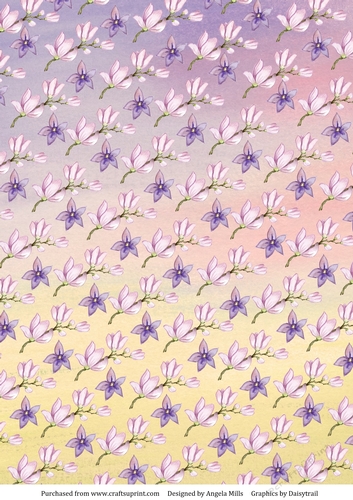 A4 Paper Pink and Violet Blossoms on Rainbow Background