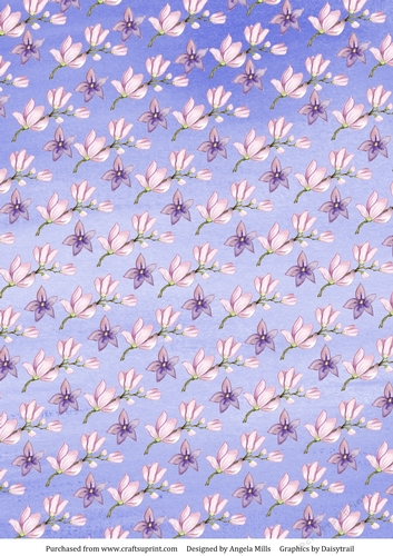 A4 Paper Pink and Violet Blossoms on Lilac Background