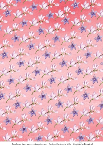 A4 Paper Pink and Violet Blossoms on Pink Background