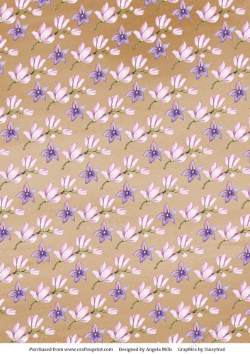 A4 Paper Pink and Violet Blossoms on Caramel Background