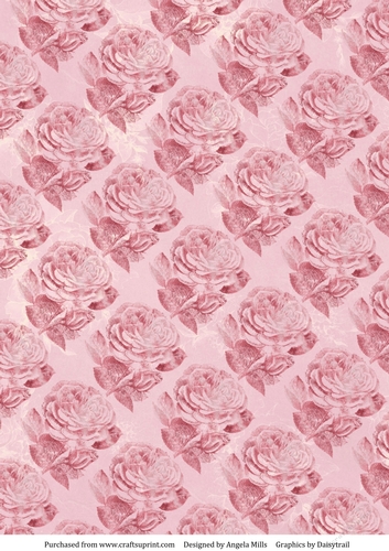 A4 Paper, Stamped Pink Roses on Pink Background