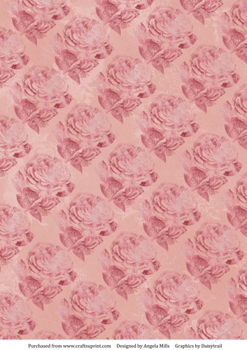 A4 Paper, Stamped Pink Roses on Orange Background