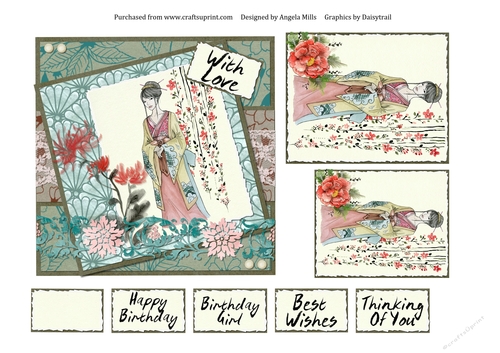 6 x 6 Card Front Japanese Lady with Toppers and Sentiments