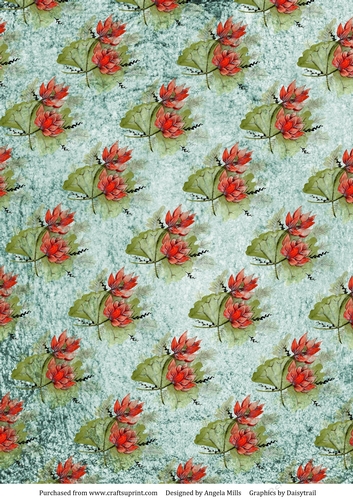 A4 Paper Red Lotus Blossoms on Aqua Background