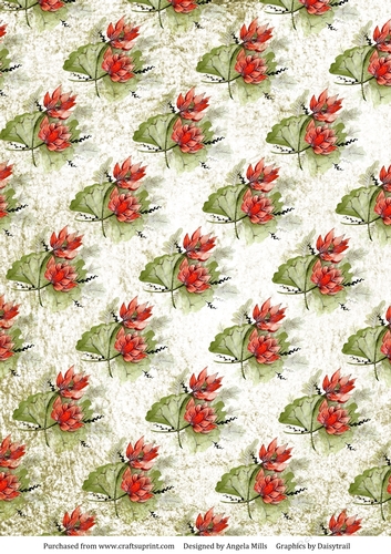 A4 Paper Red Lotus Blossoms on Cream Background
