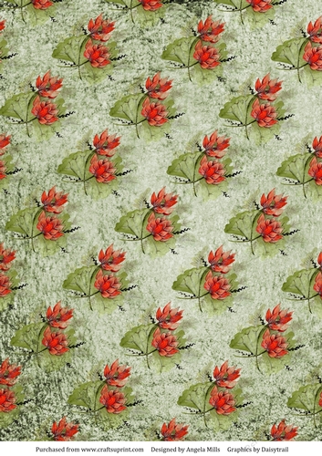 A4 Paper Red Lotus Blossoms on Green Background